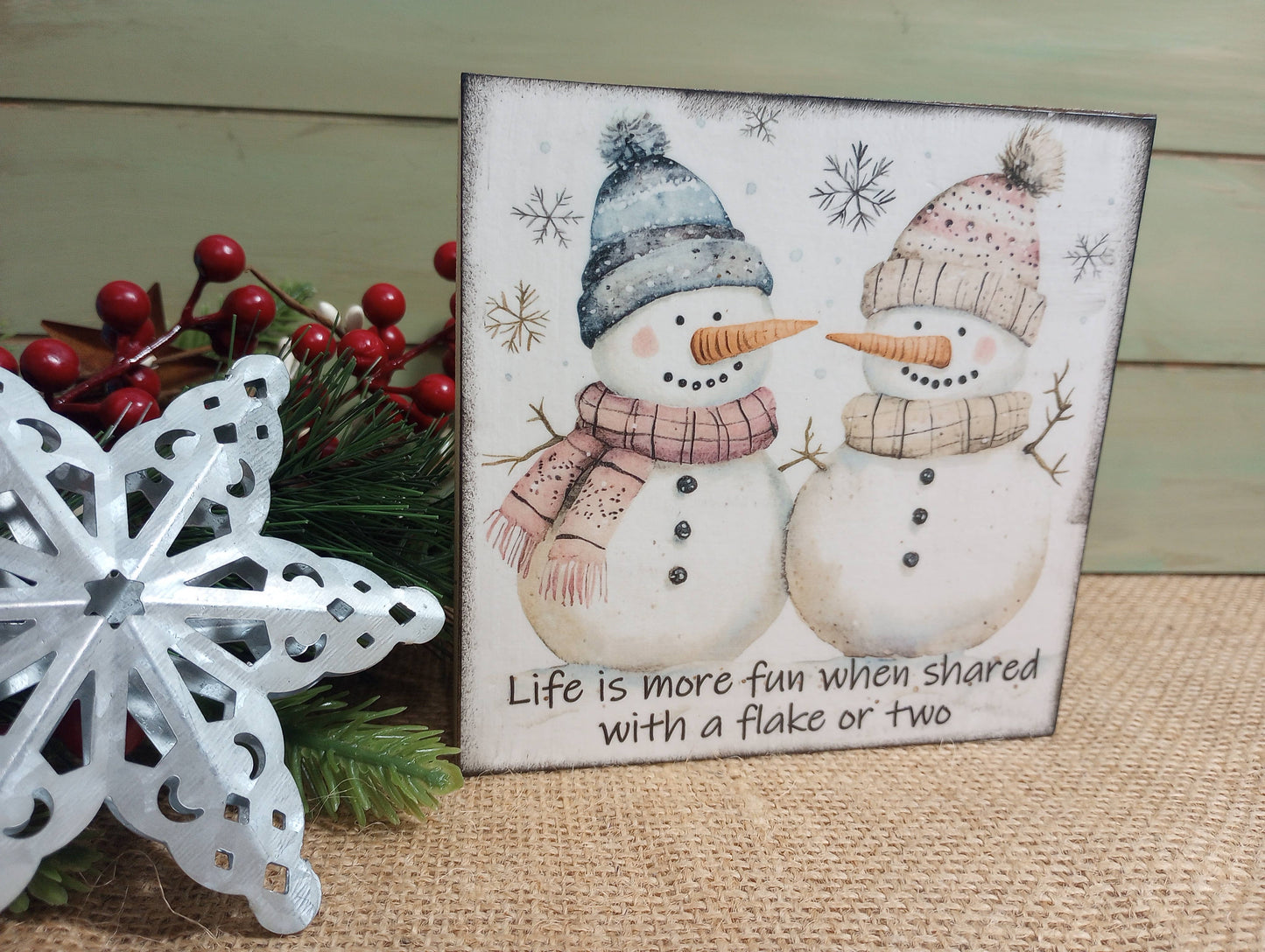 Snowman Wood Block Sign - Life with Flakes