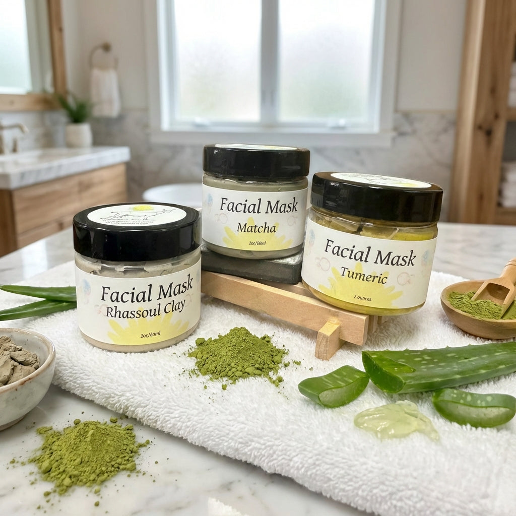 Illustrate an elegant, spa-inspired scene where the facial mask is presented on a plush white towel within a luxurious bathroom environment. Soft, diffused daylight through frosted windows creates a serene atmosphere, complemented by rim lighting that high