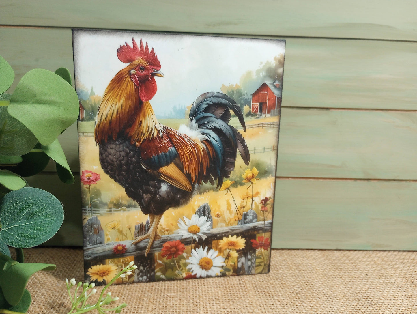 Rooster Wood Sign - Rooster on Fence