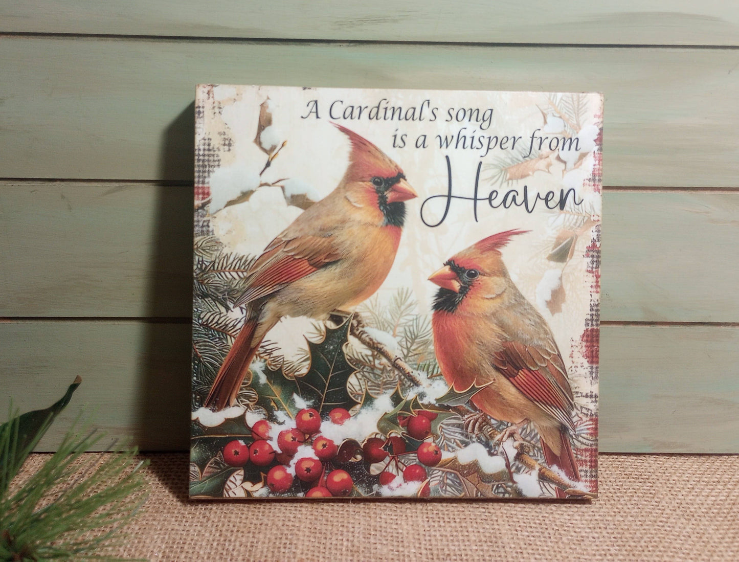 Cardinal's Song Wood Block Sign Rustic