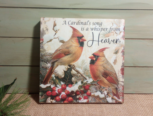 Cardinal's Song Wood Block Sign Rustic