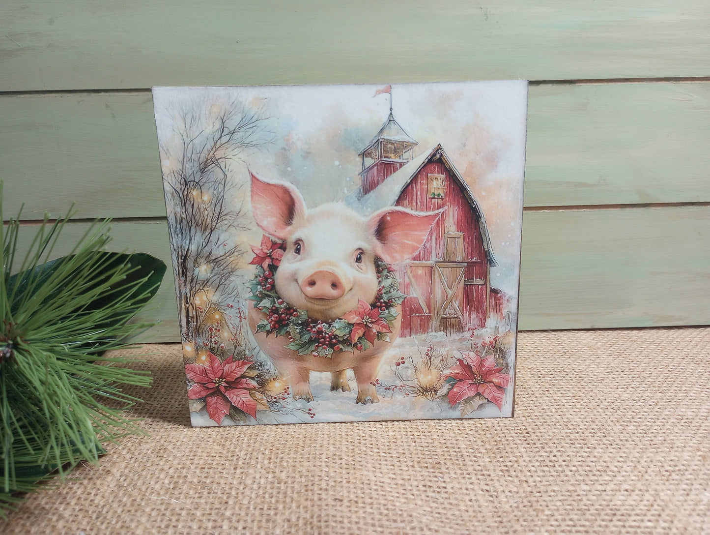 Olde Red Barn - Pig Wood Block Sign - CHAROLETTE