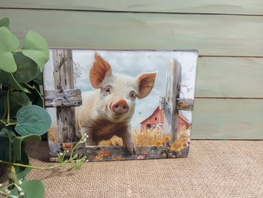 Pig Wood Sign - Pig and Fence