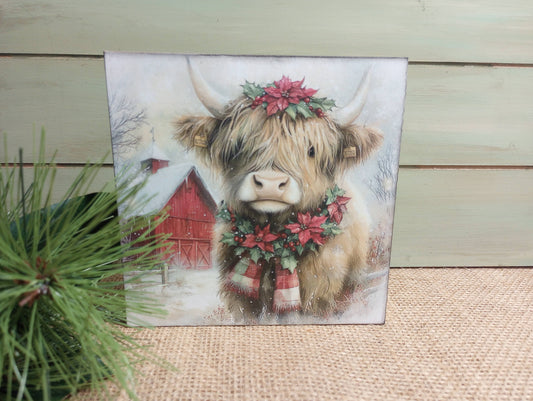 Olde Red Barn - Highland Cow Wood Block Sign - Matilda