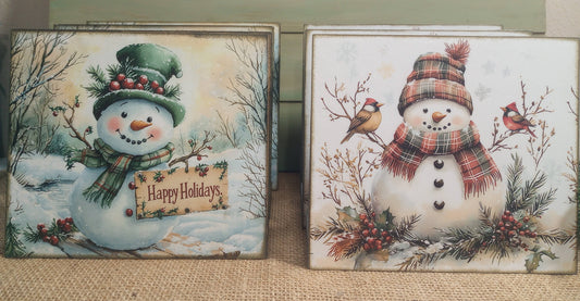 Snowman Wood Block Sign Rustic