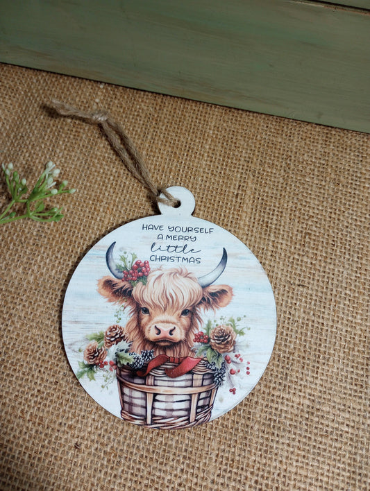 Highland Mini Cow Christmas Ornament - Merry Christmas