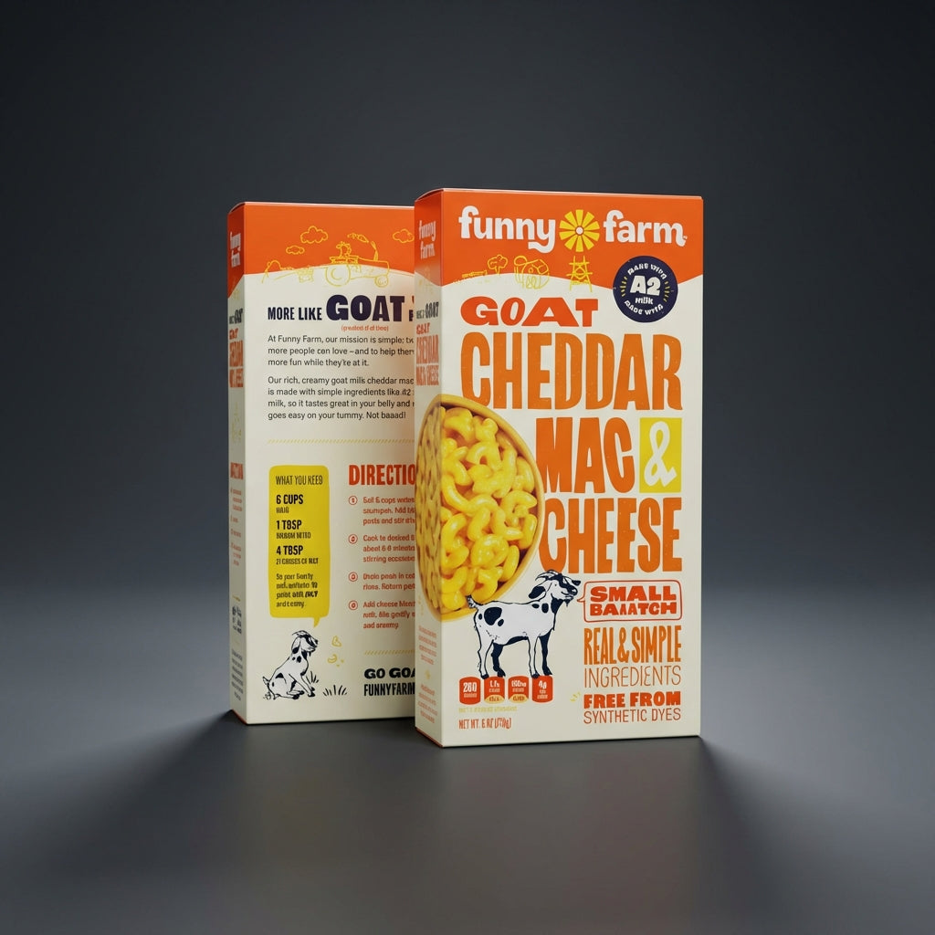 A high-resolution, studio shot of a vibrant bowl of Goat Cheddar Mac & Cheese positioned centrally on a sleek, minimalist dark gray background. The scene is illuminated with softbox lighting that highlights the creamy texture and rich orange hue of the che