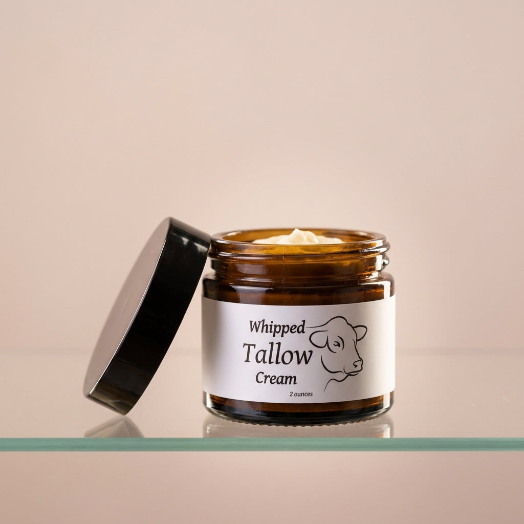 Create a professional product shoot in a minimalist, modern studio with a matte pastel background (soft beige or light pink) that complements the product's warm, inviting aesthetic. Employ rim lighting to create gentle halos around the jar, enhancing the p