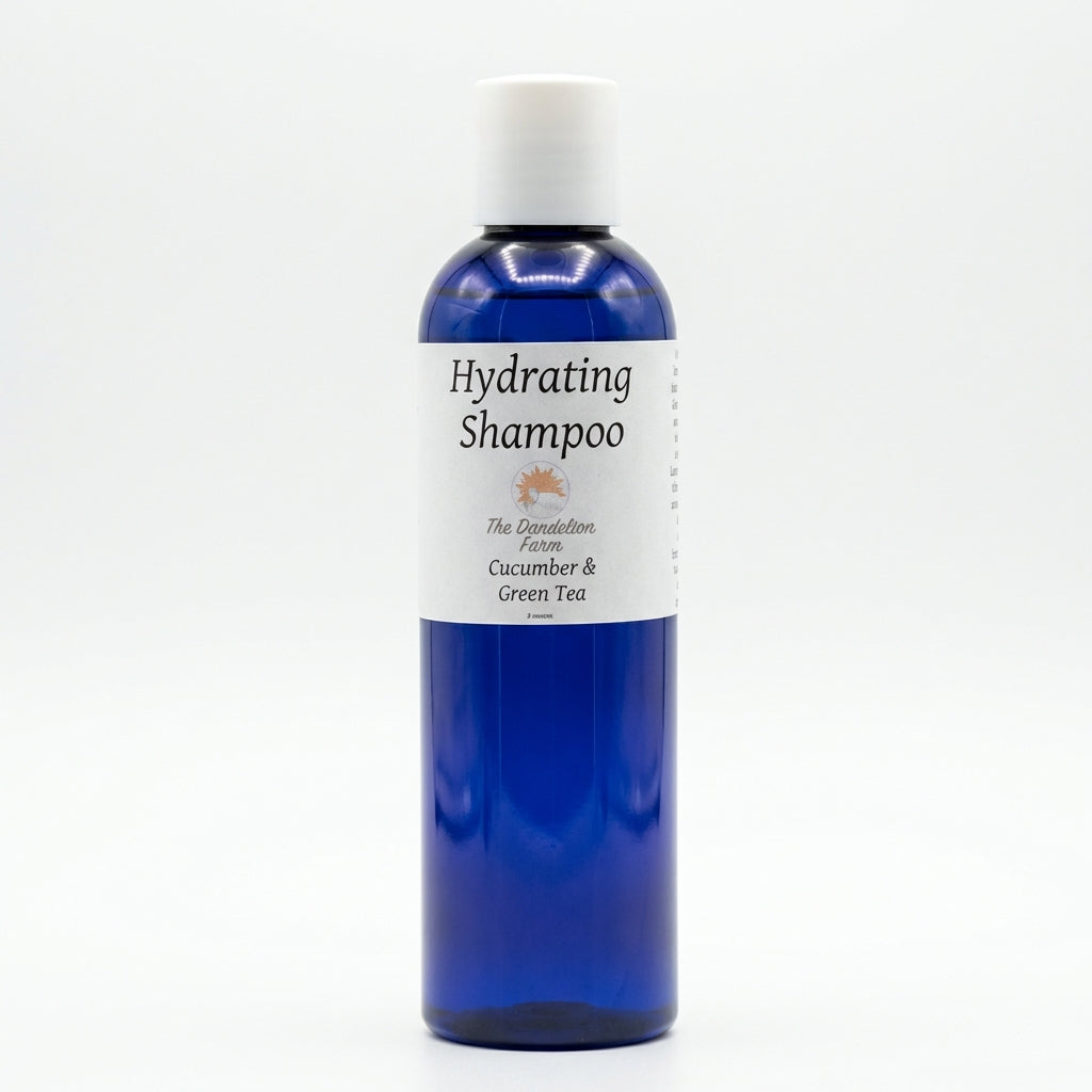 A close-up macro shot of the shampoo bottle set against a clean, white background with a softbox lighting setup to eliminate shadows. The focus is on the textured, eco-friendly label and the sleek, curved design of the bottle, highlighting the natural ingr