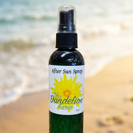 A close-up, high-resolution studio shot of the 'After Sun Spray' bottle, set against a soft, blurred beach backdrop with gentle waves and golden sands. The bottle is illuminated with softbox lighting that highlights its sleek, transparent design and vibran