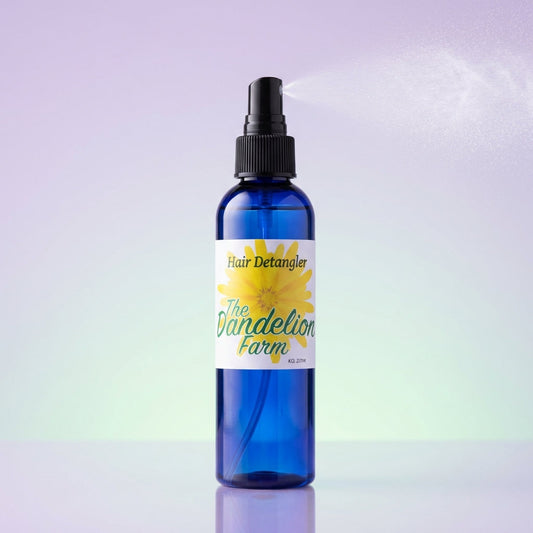 Create a high-resolution studio shot of a sleek, modern bottle of Hair Detangler spray, set against a soft pastel background with subtle gradient lighting that emphasizes the transparency of the spray bottle. Use a macro lens with a 100mm focal length, cap