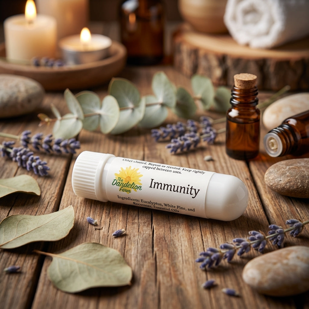 Generate an atmospheric, close-up image of the Aroma Sticks inhaler on a rustic wooden table, bathed in HDR studio lighting to enhance the textures of the biodegradable material and the fine print on the label. Use a top-down shot with a macro lens, reveal